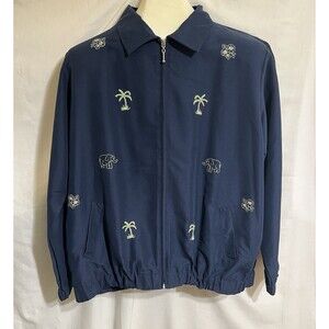 Allyson Whitmore AW Preppy L Blue Golf Jacket Embroidered Full Zip Palm Trees Q